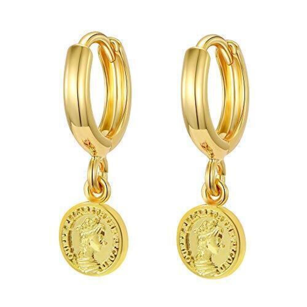 7844 Small Hoop Coin Dangle Drop Hoop Earrings With Small Charm Fashion 18K